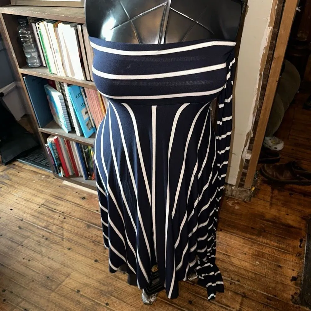Elan convertible navy & white striped knit S maxi skirt - Image 3