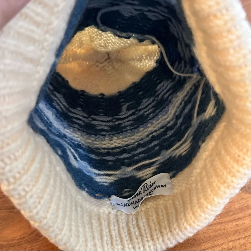 Gunn Reiss Handmade Norwegian Wool Beanie – Blue & Cream Fair Isle Pom Hat - Image 4