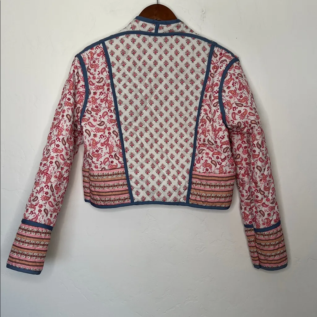 Reversible Quilted Paisley Floral Patchwork Cropped Jacket Women Open Front Sz M - Image 2