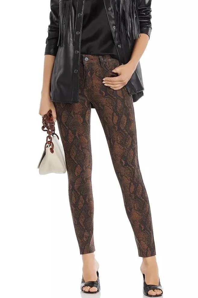 PAIGE Hoxton Ankle Skinny Jeans in Coated Brown Snake Size 26 NEW - Image 3