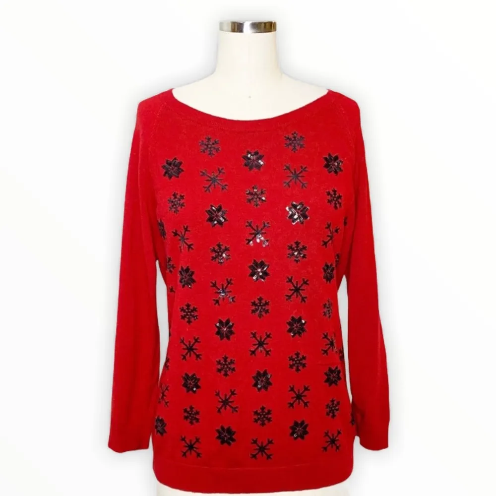 Talbots Red Sequin Lambswool Crew Neck Sweater - Image 12