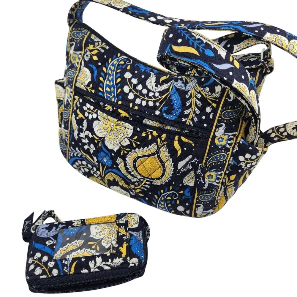 Vera Bradley Lizzy Ellie Blue Yellow Floral Paisley Crossbody Purse & Wallet Duo - Image 8