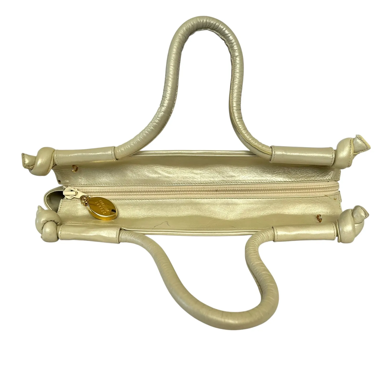 Vintage Stuart Weitzman Shimmering Leather Woven Straw Evening Bag Satchel - Image 8