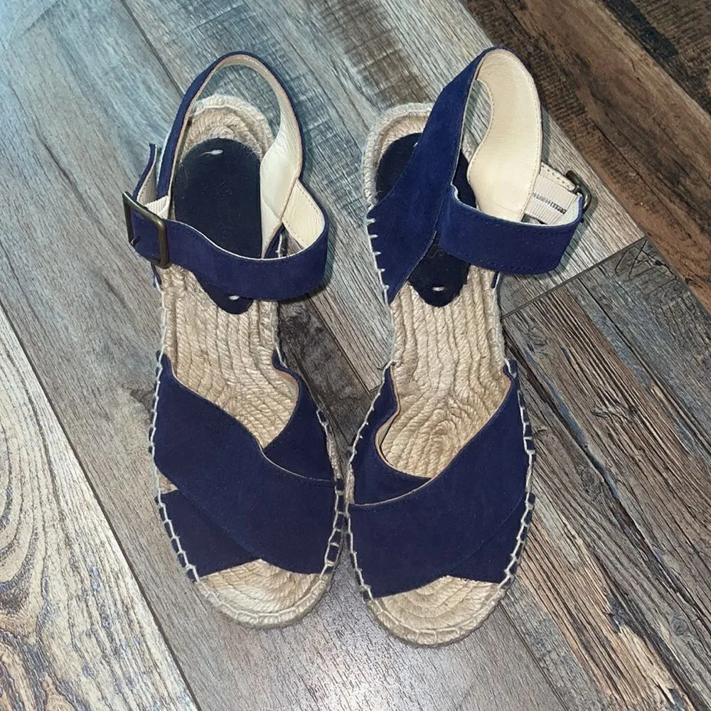 Soludos Midnight Navy Suede Criss Cross Wedge Espadrille - Image 2
