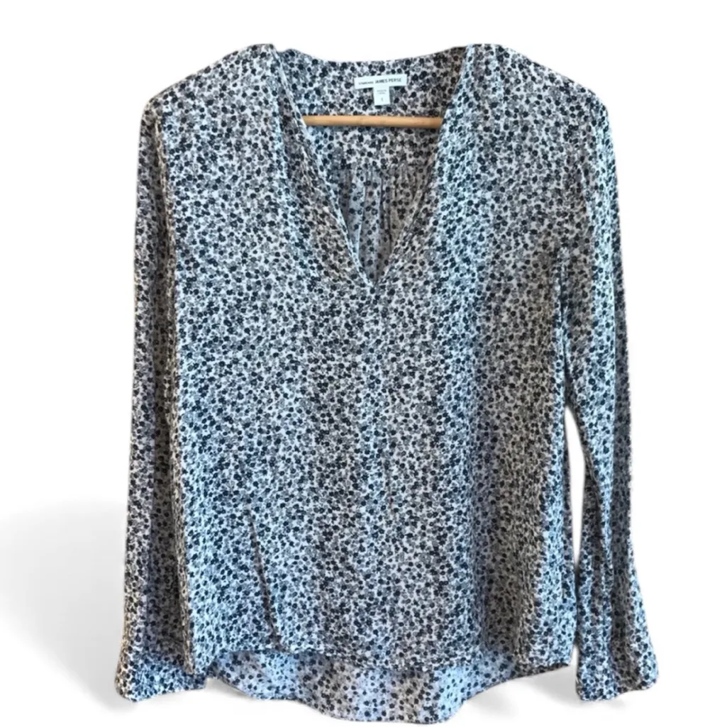 James Perse Black Blue White Ditzy Floral Blouse 3 - Image 4
