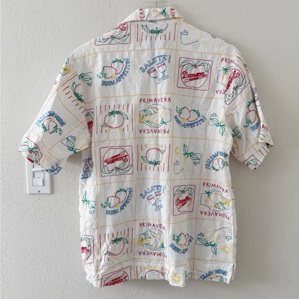 DAMSON MADDER Buon Appetito Linen Blend Embroidered Shirt UK 8‎ White Size undefined - Image 6