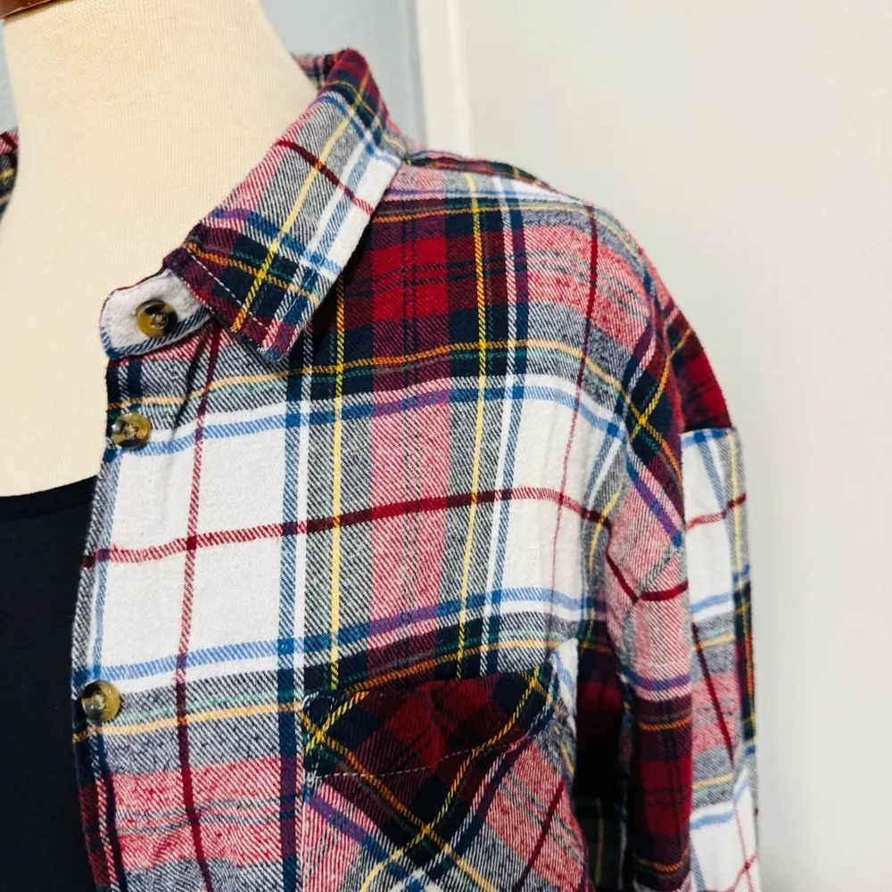 Thread & Supply Women Multicolor Collard Long Sleeves Relaxed Plaid Shirt Sz XL White - Image 5