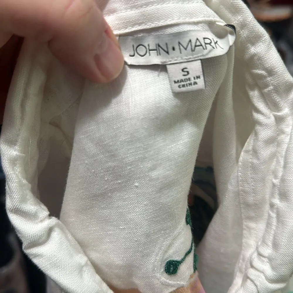 JOHN MARK Linen Floral Embroidered Tunic Top - Image 5