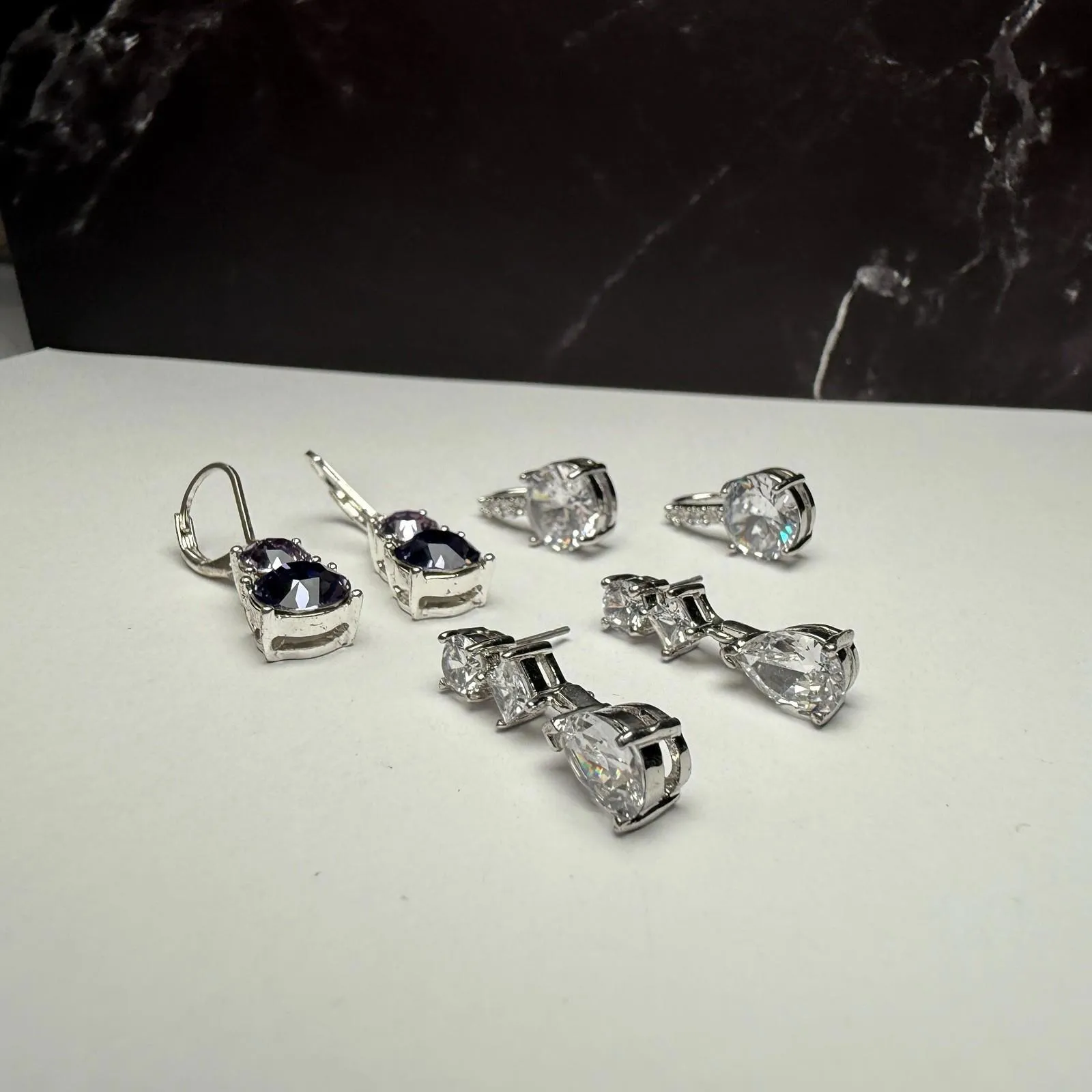 Rhinestone Pierced Earrings Lot Of 4 Silver Tone 2 Are Dangle Drop - Image 7