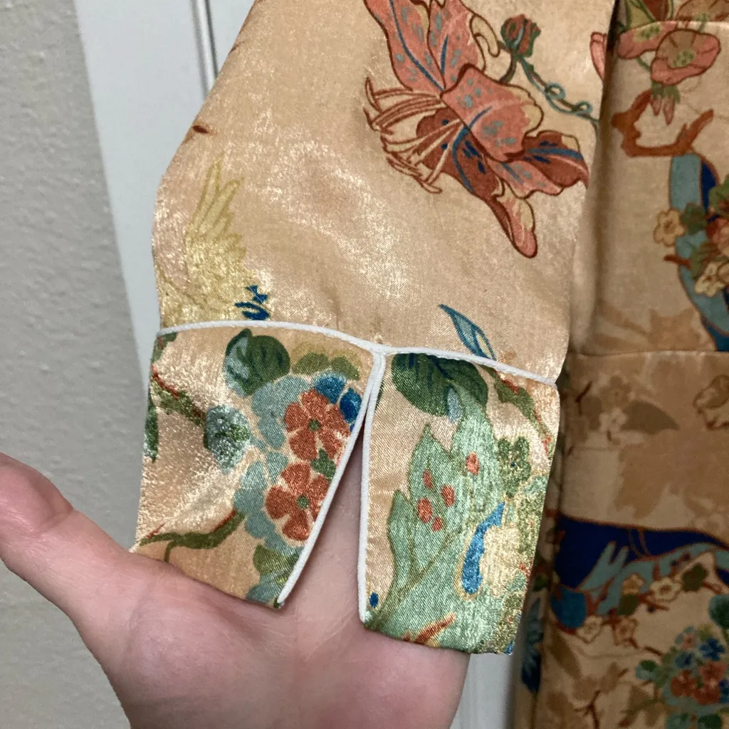 Zara TRF Collection Tan Oriental Floral Print Satin  Kimono Duster Dress - Image 7