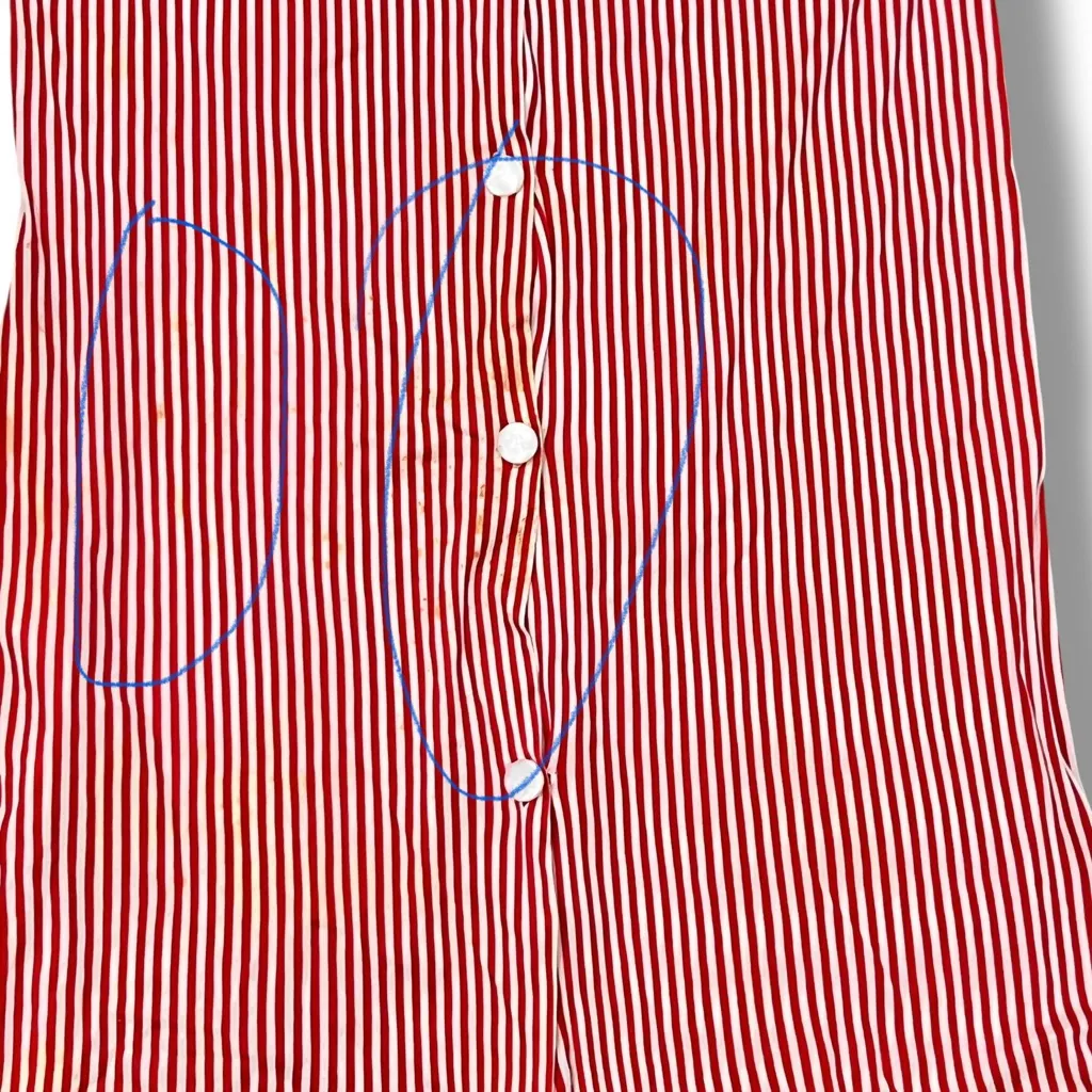 VTG Red White Stripes Print Capri Originals DRESS Shirt Style USA - Image 5