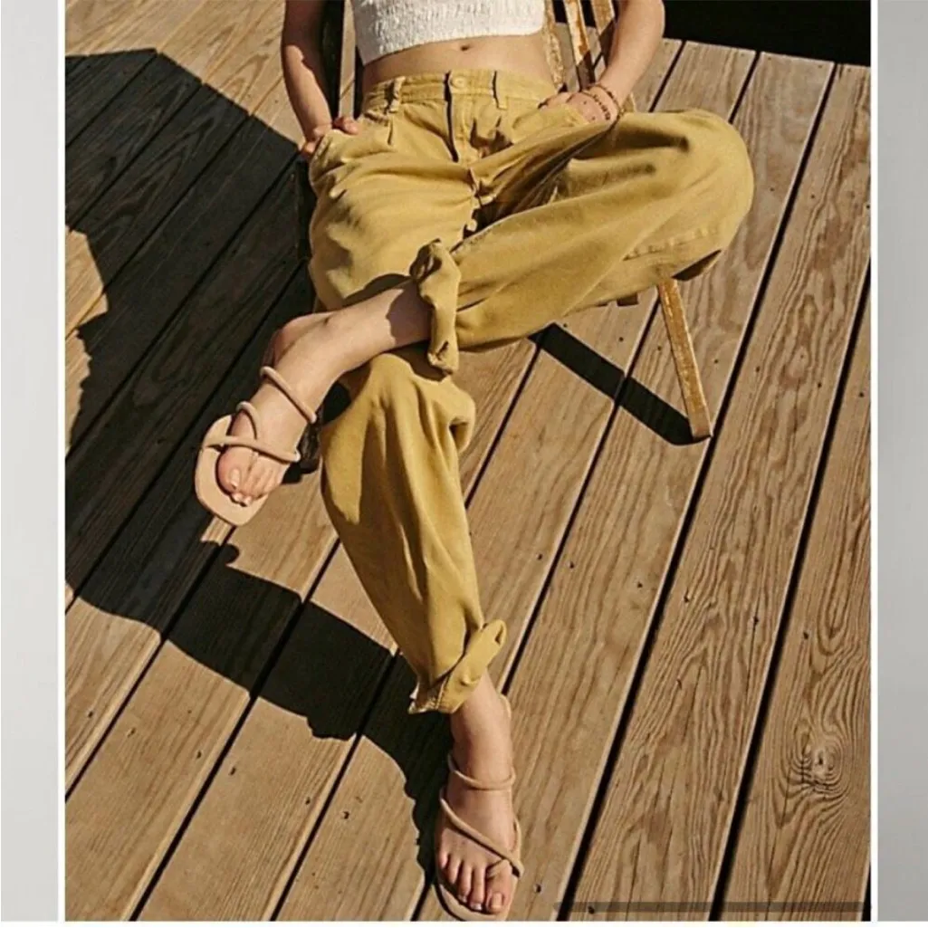 Free People Cya Later Skate Slouchy Pleats Copper Yellow Trouser Chino Pants - Image 5