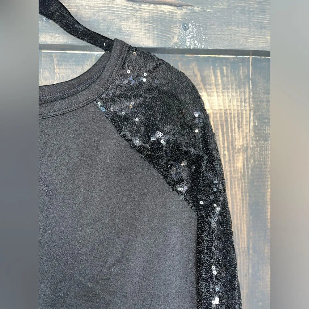 Black Sequin Sleeve Sweatshirt Pullover Party Evening‎ Casual Glam Top A12 - Image 4