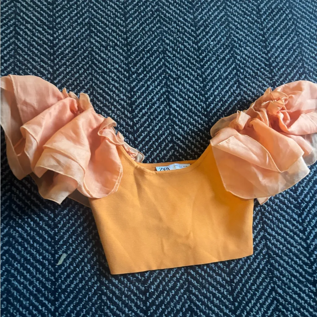 Zara Orange Ruffled Cap Sleeve Bodysuit - Image 3