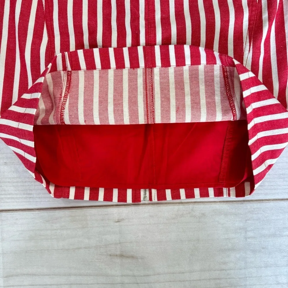 MNG Suit by Mango Red & White Striped Linen Blend Zip Front Mini Skirt Y2K - Image 7