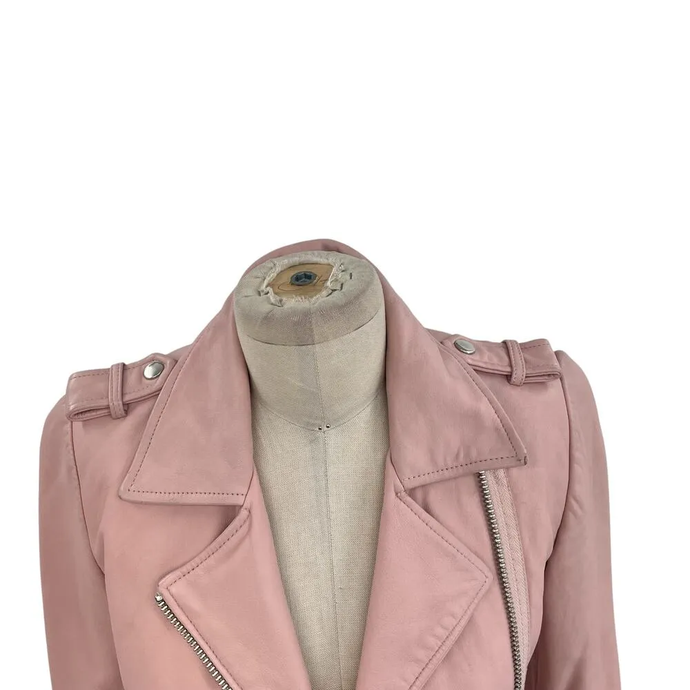 Dylan Gray Leather‎ Moto Jacket Blush Pink Zip Front Size XS - Image 2