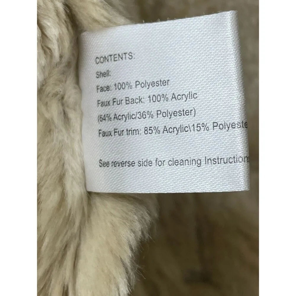 Gallery Women’s Jacket Faux Suede Leather Faux Fur Beige Size Large Hooded - Image 11
