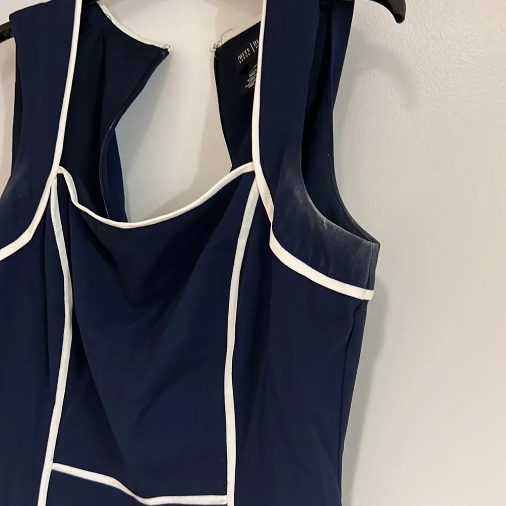 OFFICER BLUE CONTRAST TRIM SHEATH DRESS - Image 6