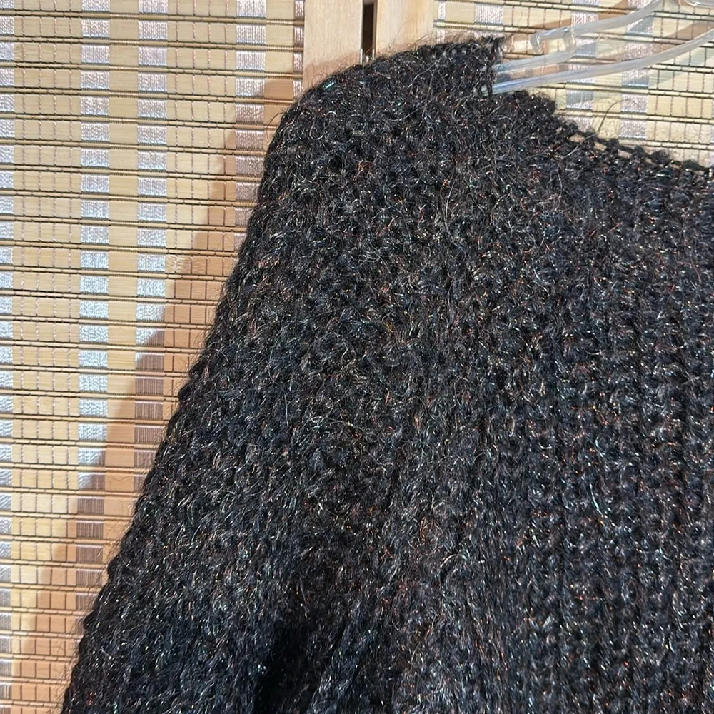 Carole Little Knitwear 1990s Y2K Cropped Length Metallic Dark Brown Sweater XL - Image 4