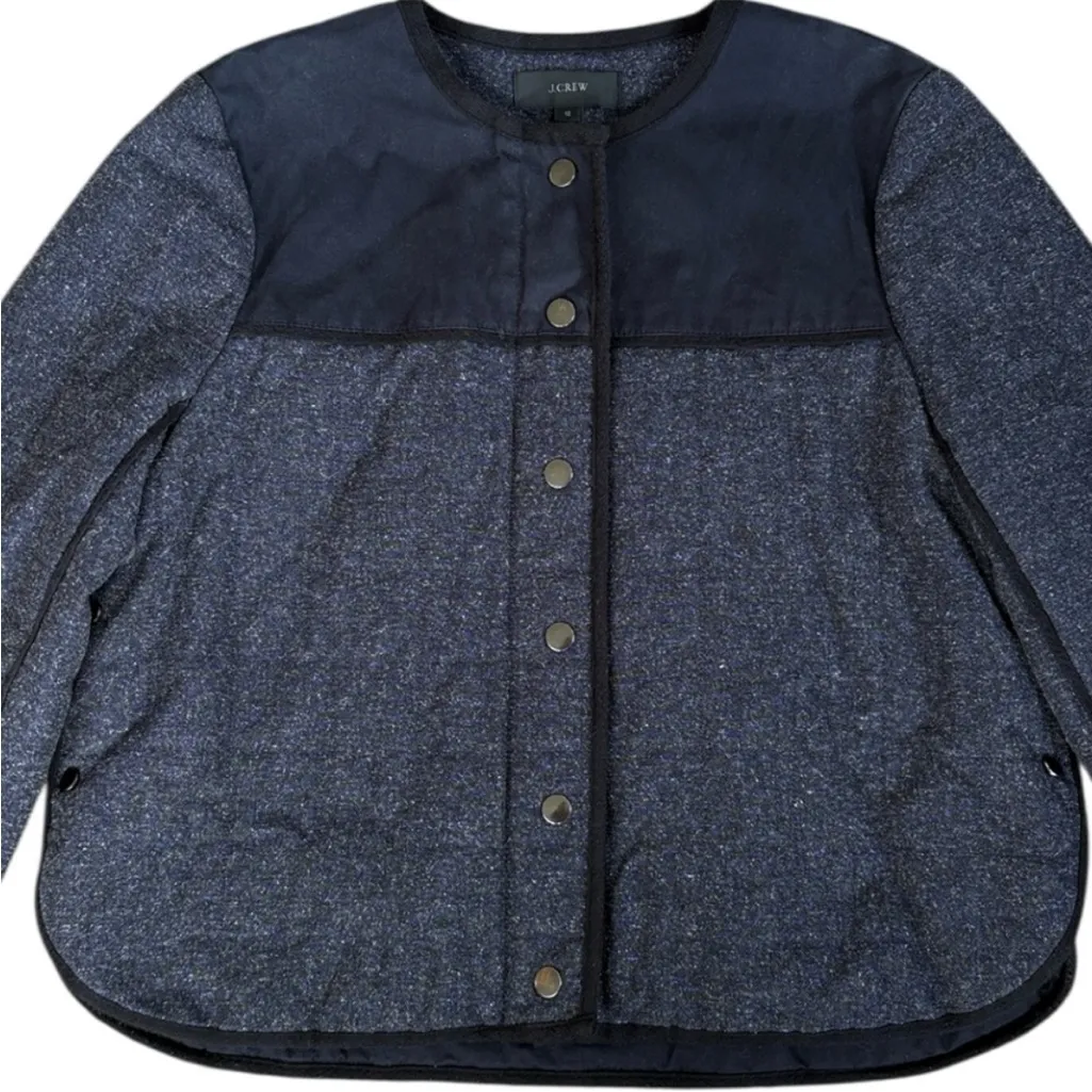 EUC J. Crew Navy Chevron Tweed Side Snap Topper Jacket Medium - Image 7