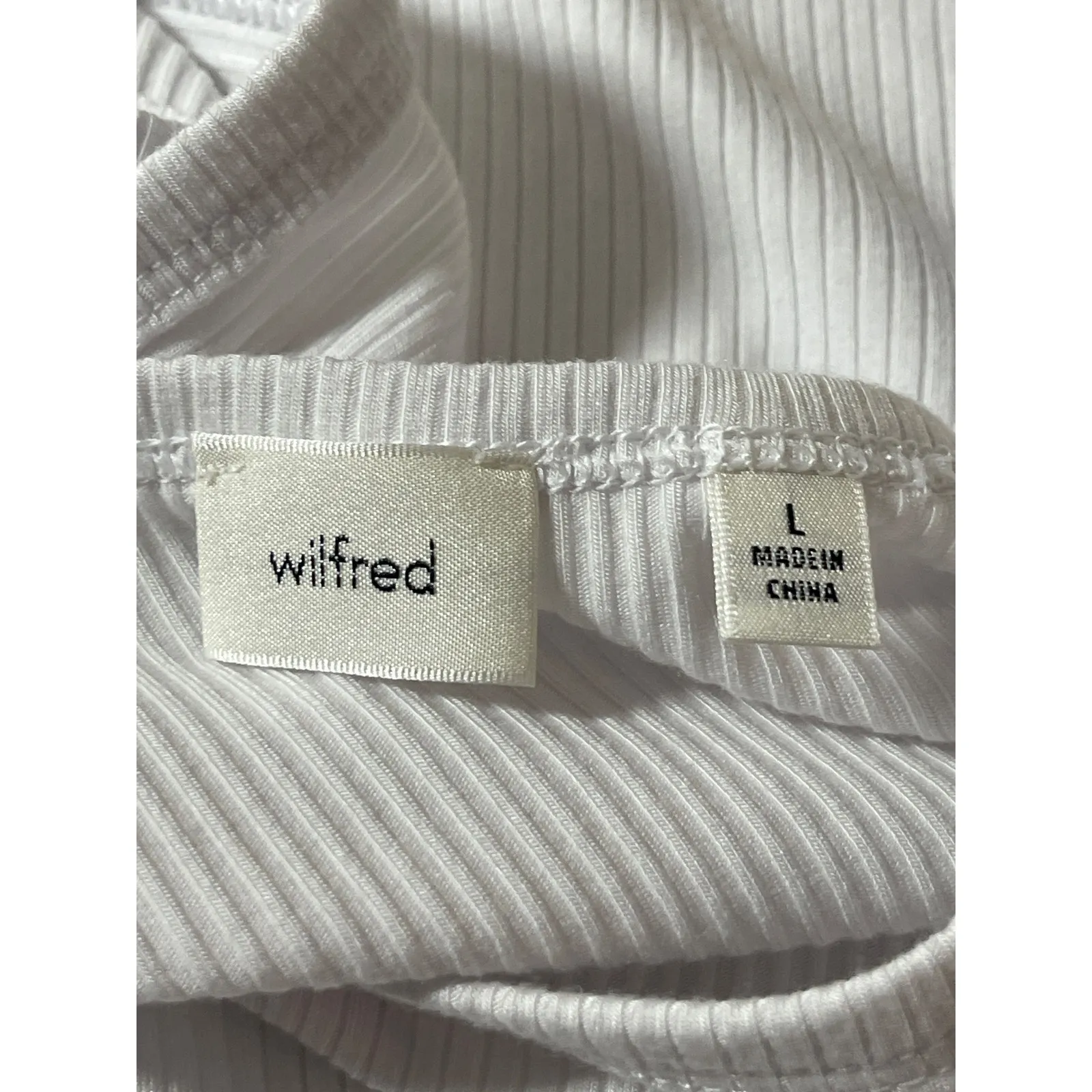 Aritzia Wilfred White Ribbed Knit High Neck Sleeveless Basic Tank Top Size L - Image 3