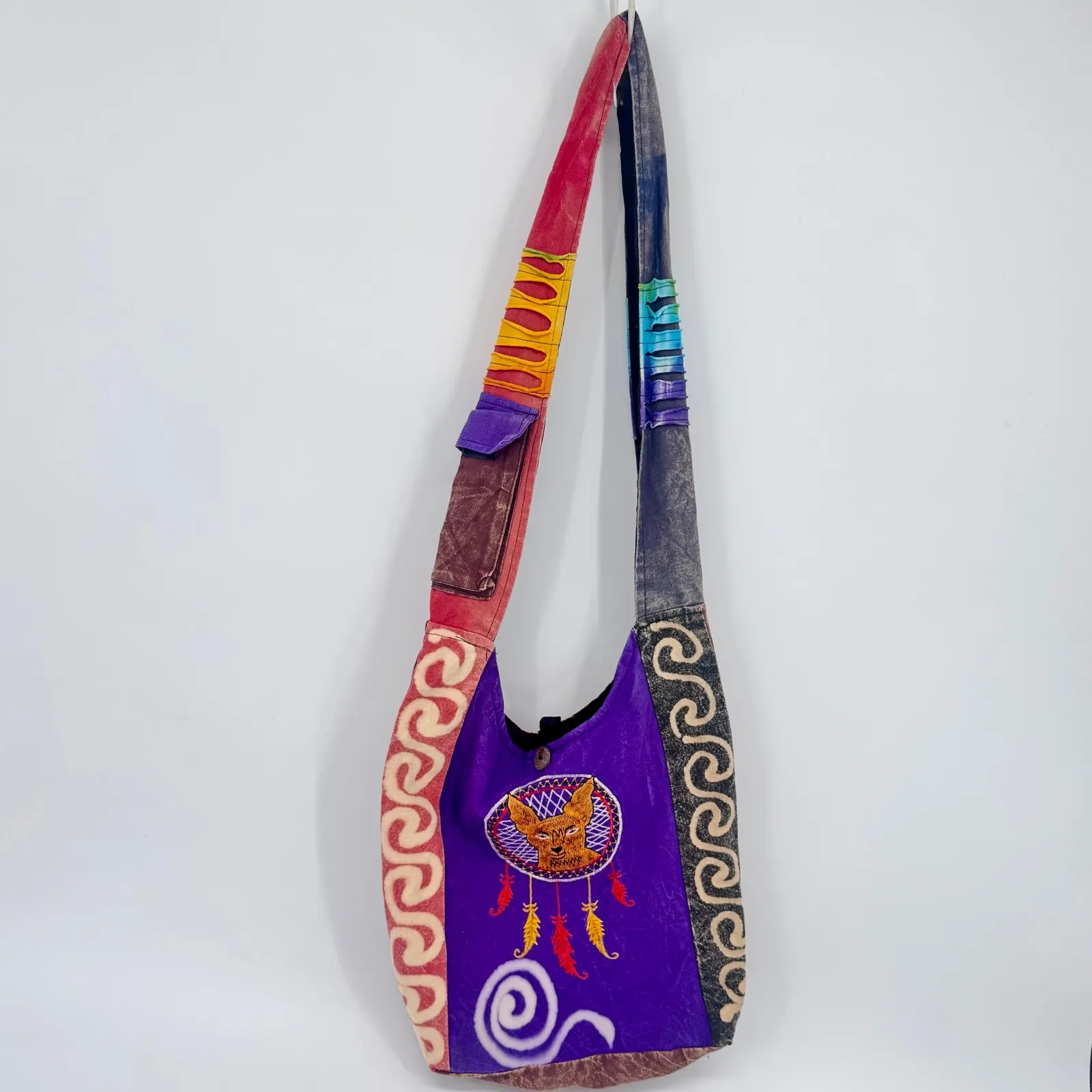 Y2K Boho Festival Sling Bag Psychedelic Wolf Dreamcatcher Rising International Purple - Image 2