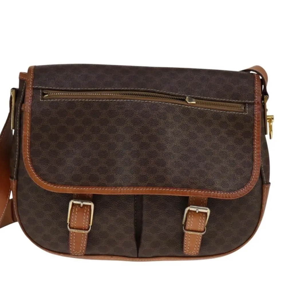 Macadam Canvas Shoulder Bag PVC Leather Gold Brown Authentic - Image 4