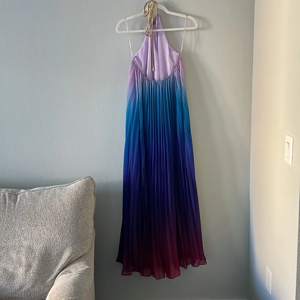 L’Atiste by Amy Pleated Rainbow Halter Maxi Dress - Image 4