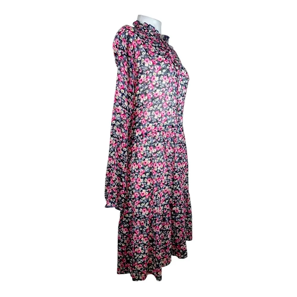 EVRI Womens BOHO Midi Dress Size Gray Pink Floral Tiered Chiffon Sheer Sz 3X NWT - Image 2
