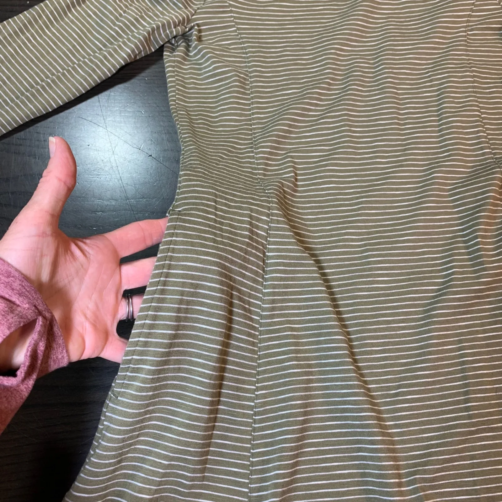 Toad&Co Women's Striped Long Sleeve Casual‎ Organic Dress Small Green Pockets - Image 7