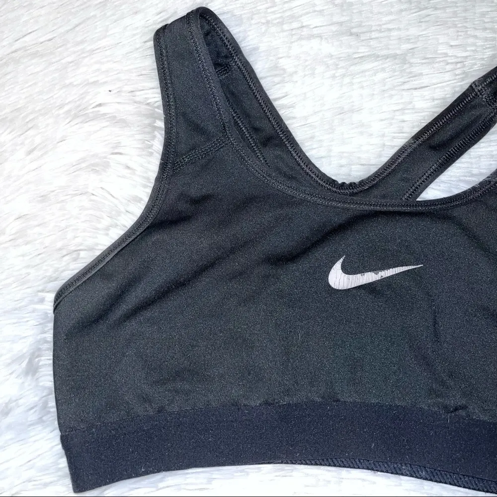 NIKE Dri-Fit Women’s Solid Black Sports Bra Small Swoosh Logo - Image 3