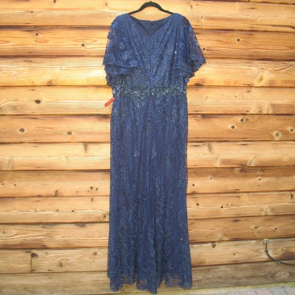 Mac Duggal 67493 Womens Blue VINTAGE FLUTTER SLEEVE EVENING GOWN Dress - Image 13