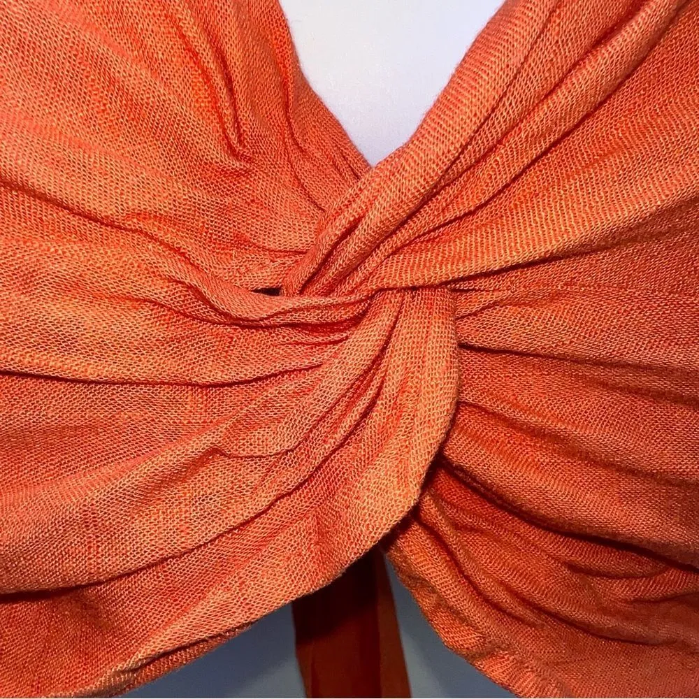 Moon River Women's Orang Linen Blend Crop Top w/Ties and Neck and Back-Size S - Image 3