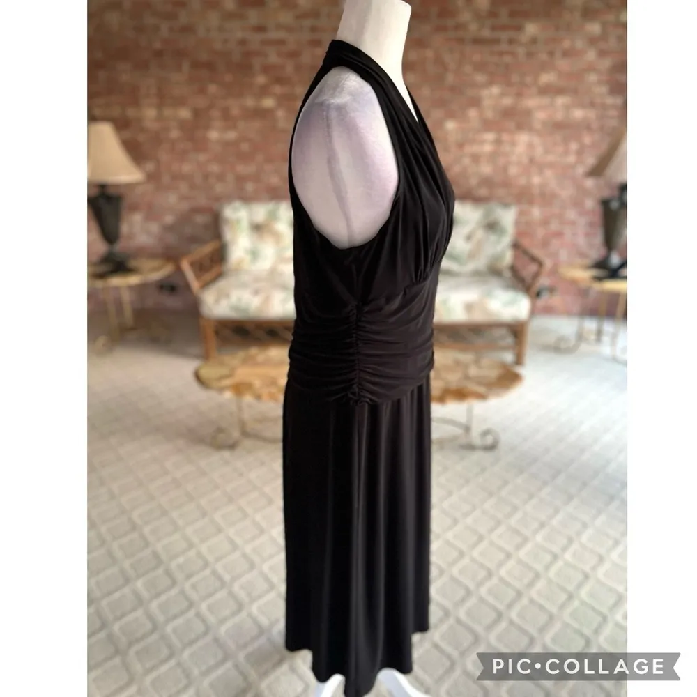 Nine West Dress Midi Black Halter Ruched Jersey Knit Midi 14P Cocktail Party LBD - Image 13
