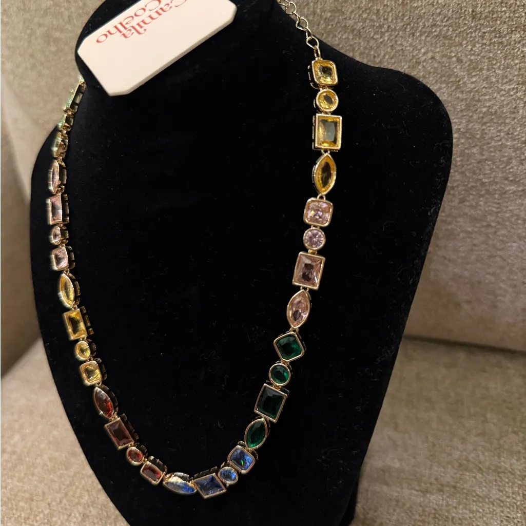 NWT Camila Coelho Gemstone Jewel Bejeweled Multicolor Rainbow Gold Necklace - Image 3