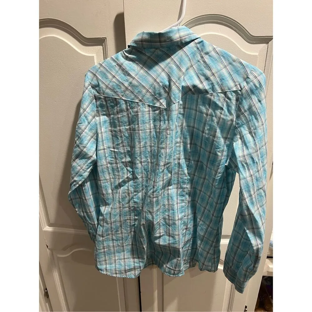 Roper Western Shirt Women’s Medium Blue Plaid Pearl Snap Long Sleeve Rodeo - Image 10