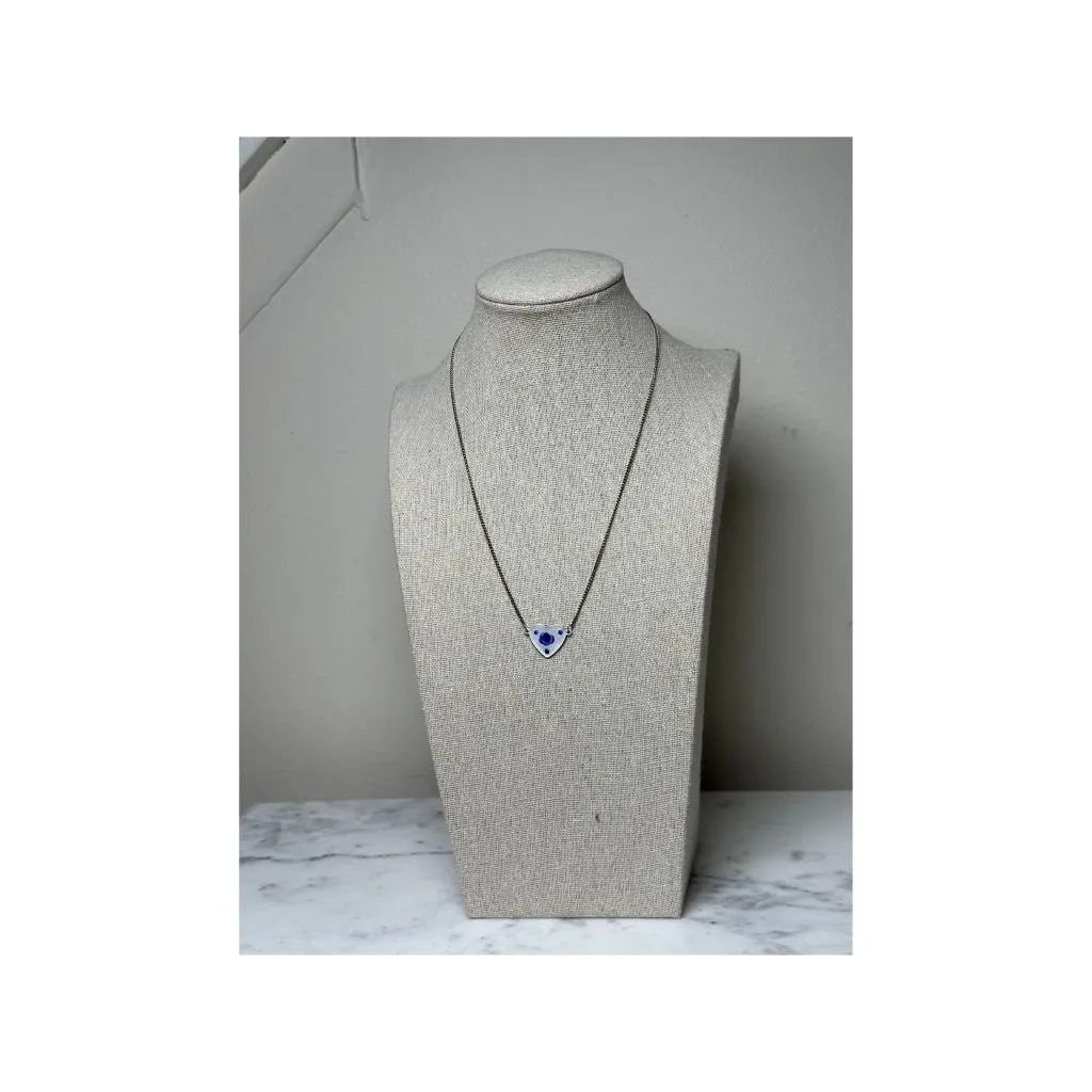 Vintage Heart Pendant Necklace Blue Flower Accents On Silver Chain Forget Me Not - Image 3