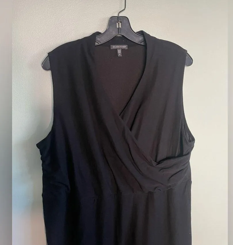 Eileen Fisher Faux Wrap Front Black Knee Length Flowy Dress Sz XL - Image 2