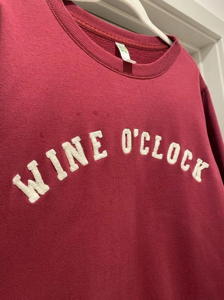 Embroidered Wine O' Clock Burgundy Red Crewneck Sweater - S - Image 8