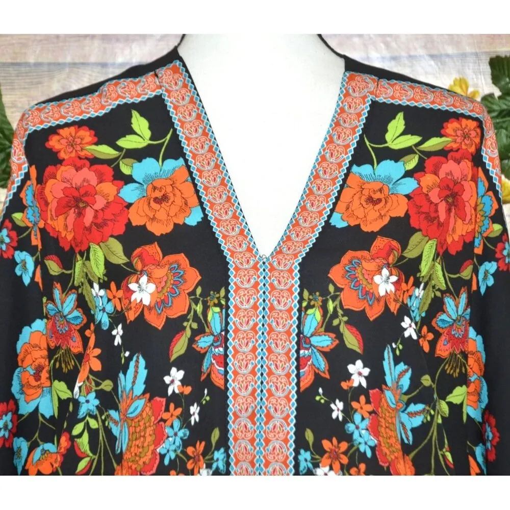 Boho Rose + Olive Ladies S Floral Oversized Blouse Top Colorful Dolman Sleeve - Image 2