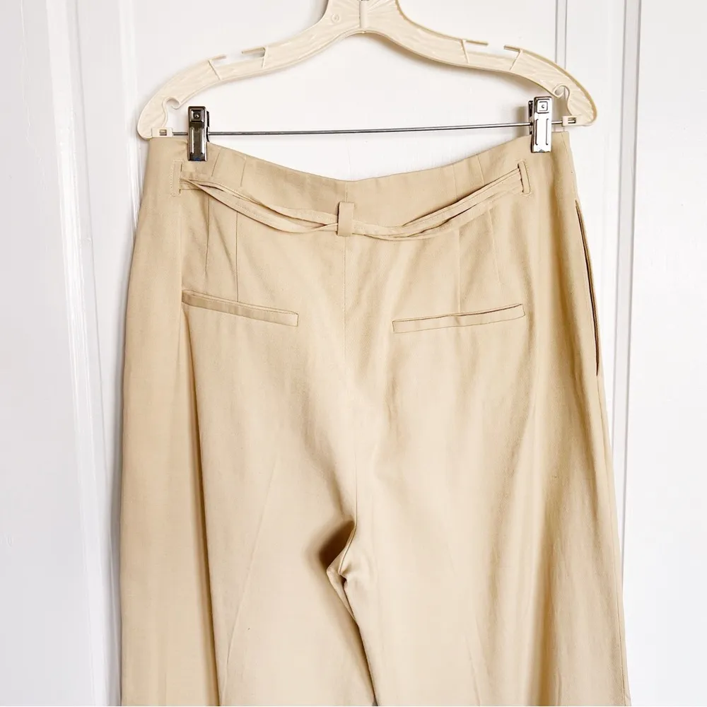 Vince • High Waist Belted Straight Leg Pants tan khaki rayon linen trousers - Image 14