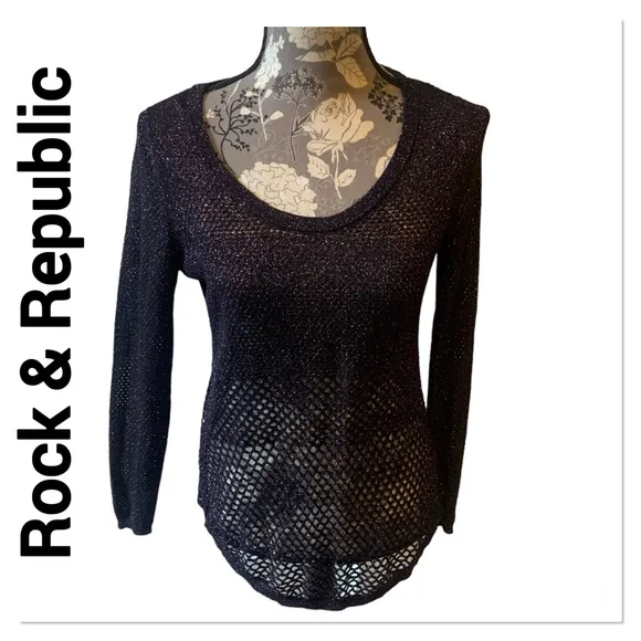 ROCK & REPUBLIC Purple Metallic Net Top size small - Image 2