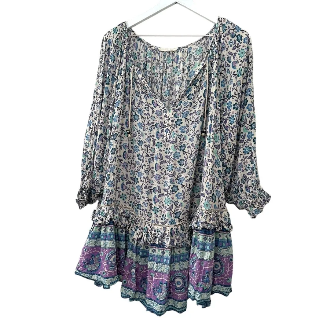 Spell & The Gypsy Flora Boho Mini Dress Purple Border XS Blue - Image 2