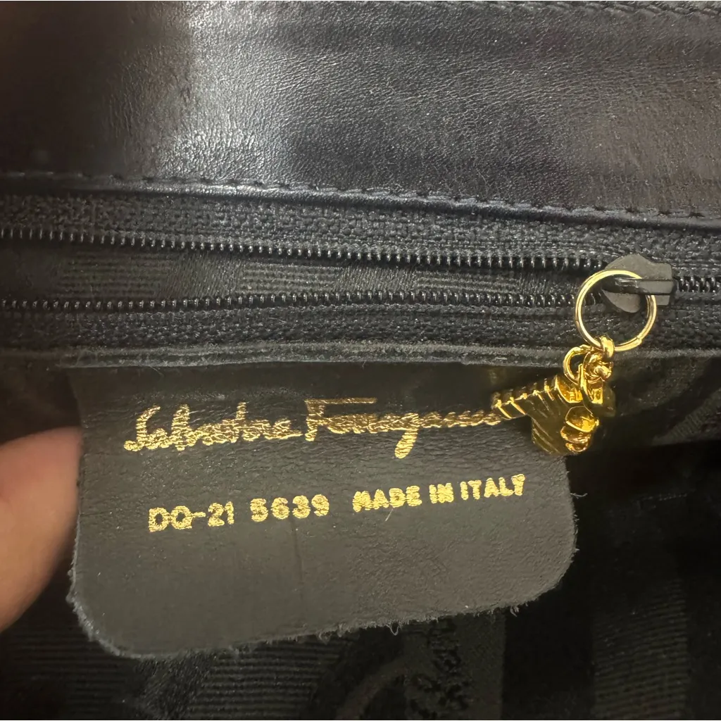 Salvatore Ferragamo Shoulder Bag 5639 Black And Gold Stud Vintage Purse - Image 3
