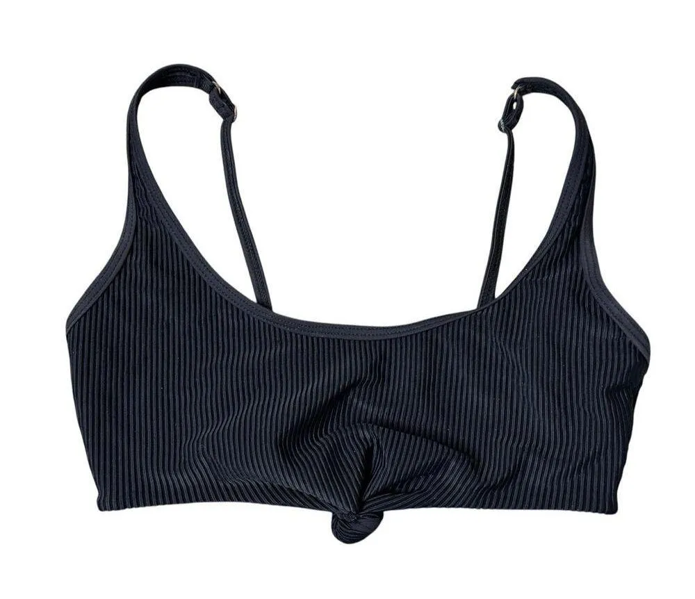 FRANKIES BIKINIS Black Ribbed Knotted Scoop Neck Wide Strap Greer Top Size XS - Image 3