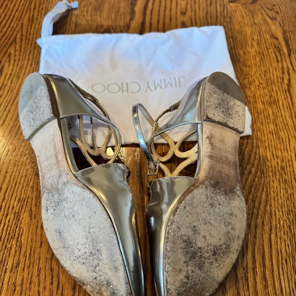 Jimmy Choo  Lancer Silver Mirrored-Leather Point-Toe Flats | Size 37 - Image 4