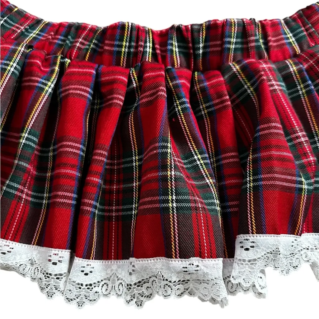 Red Tartan Plaid Micro Mini Skirt White Lace Low Rise School Girl Gothic Size M Size M - Image 3