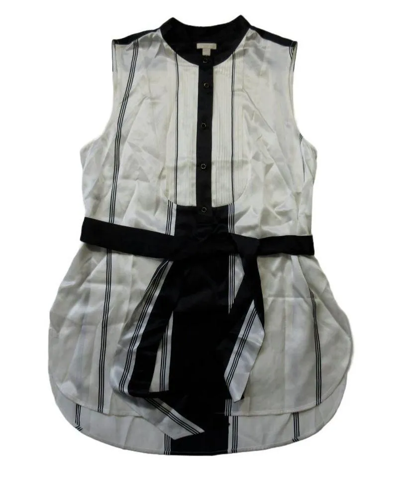 NWT J. Crew Collection Tuxedo-Front Silk Tunic in Ivory Black Stripe Top 8 - Image 3