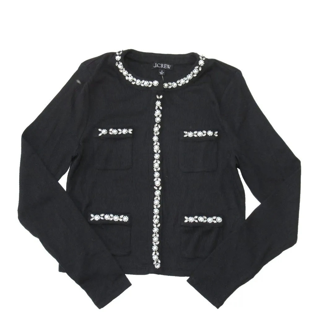 NWT J.Crew Vintage Rib Lady Jacket Tee in Black Pearl Trim Knit Top M - Image 3