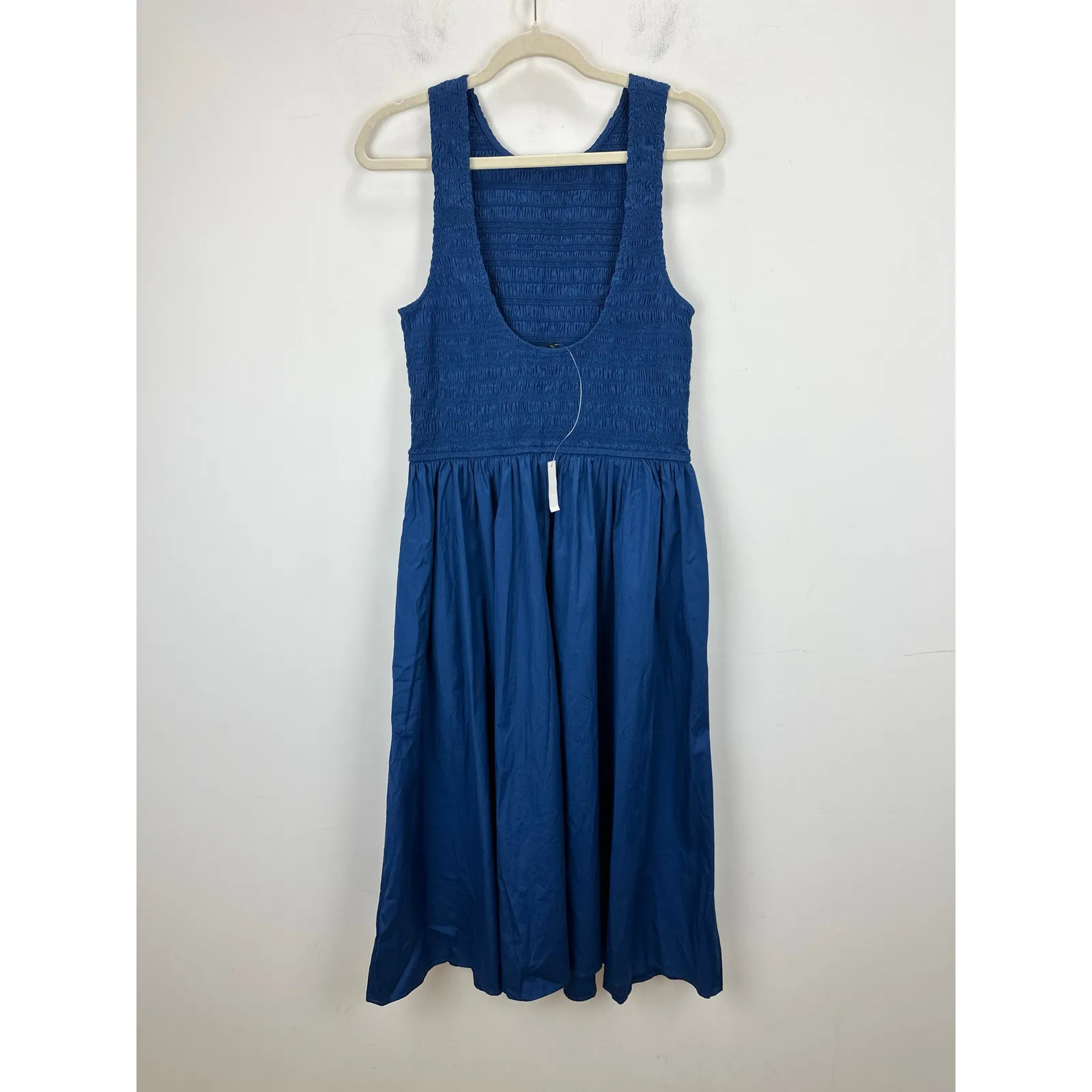 Madewell The Petite Melody Scoopback Smocked Midi Dress Blue Moon Large NWT - Image 12